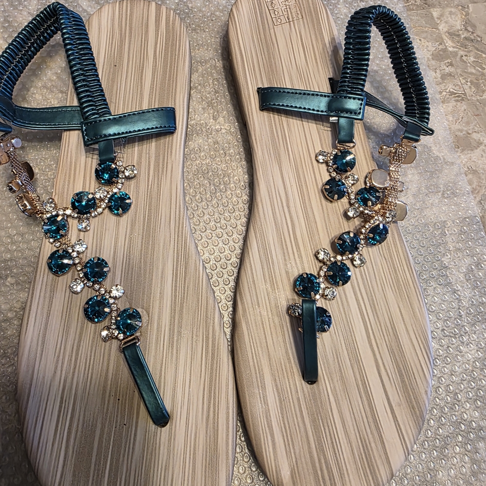 Elegant Teal Embellished Sandals